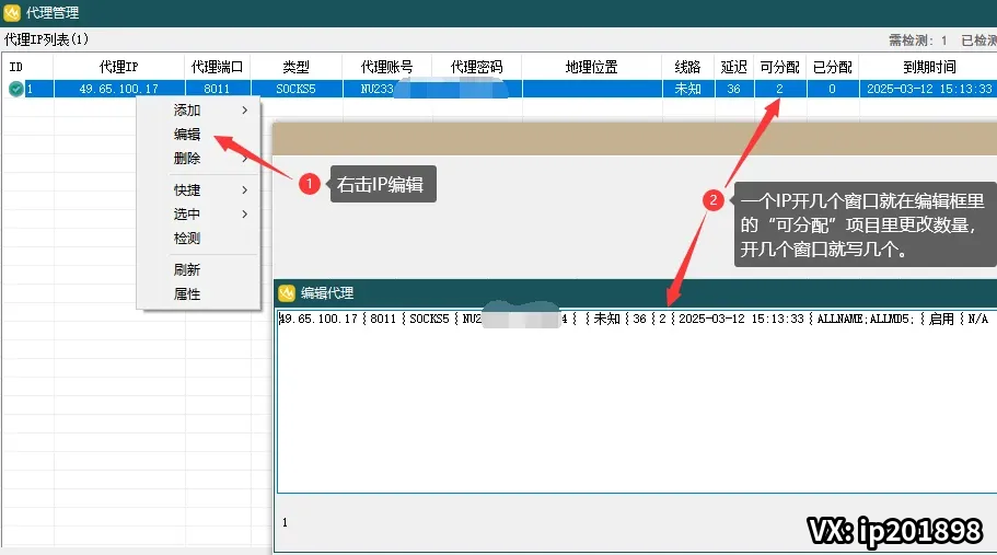 编辑单 IP 窗口分配